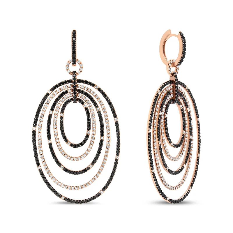 Best hoop earrings with geometric cuts for a sharp, modern appeal-18K Rose Gold 5.00 Cttw Round Black and White Diamond Graduated Hoop Dangle Earrings