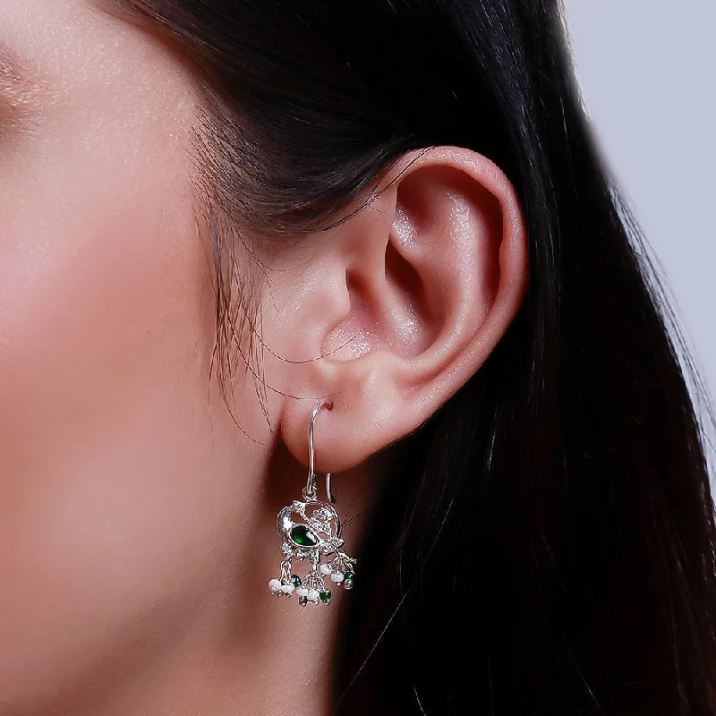 Best hoop earrings with floral designs for a feminine and delicate look-92.5 Silver Oxidised Swan Dangling Earring