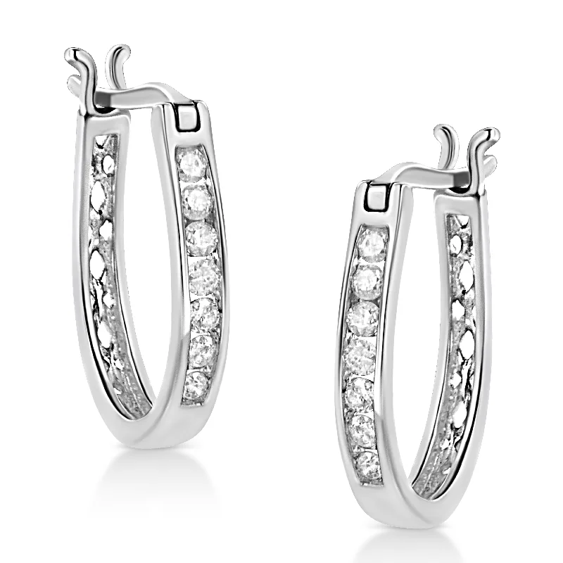 Best hoop earrings with Swarovski crystals for added sparkle and luxury-.925 Sterling Silver 1/4 Cttw Diamond Leverback 3/4" Inch Hoop Earrings