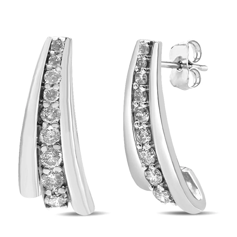 Classic hoop earrings with a thin profile for a sleek and subtle style-.925 Sterling Silver 1 Cttw Round Diamond Graduated Huggie Earrings