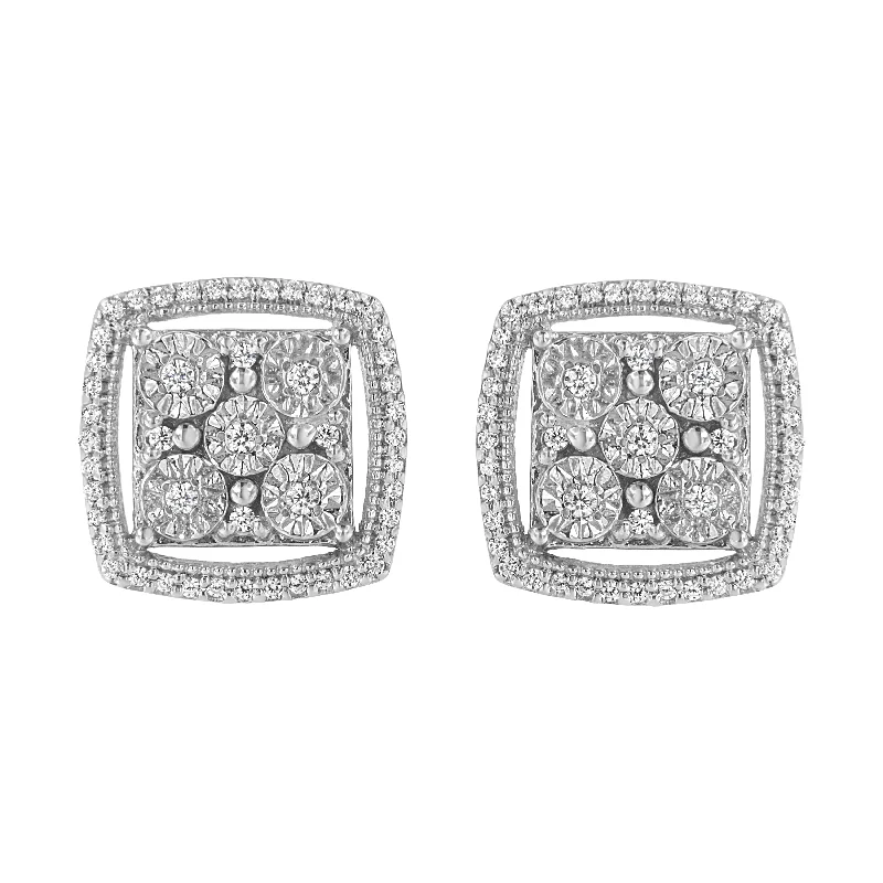 Best hoop earrings with gold for a luxurious and timeless look-.925 Sterling Silver 3/8 Cttw Miracle Set Round Diamond Double Halo Cluster Earrings