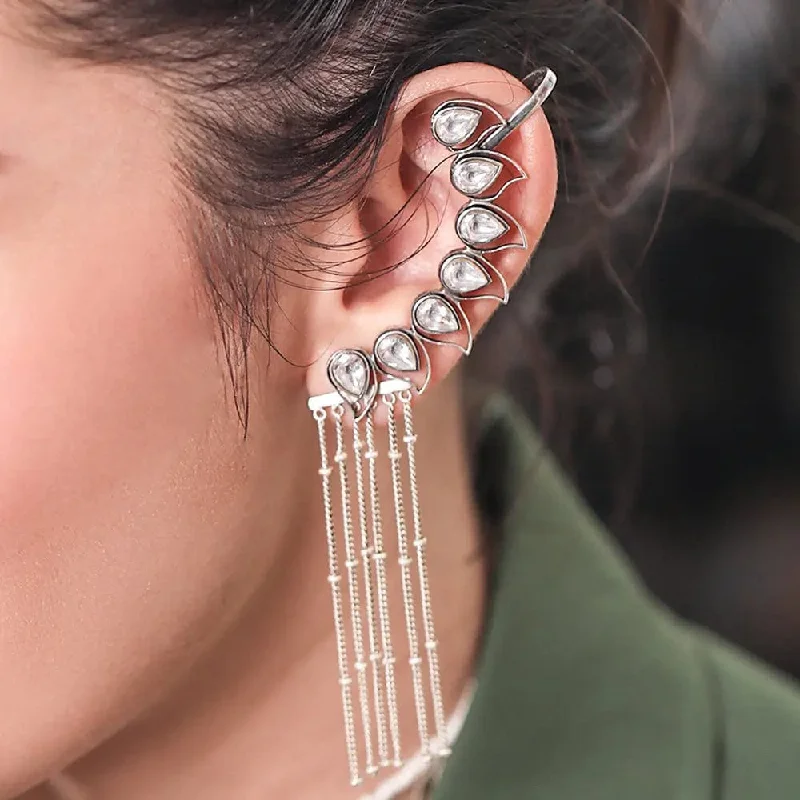 Hoop earrings with open designs for a modern, lighthearted vibe-Silver 92.5 Aam Ras Oxidised Earcuff