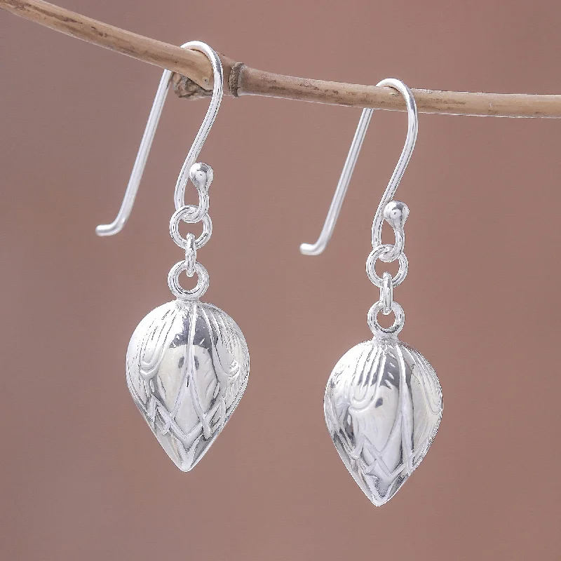 Medium hoop earrings for an everyday look with the perfect balance of style-Adorable Lotus Lotus Bud Sterling Silver Dangle Earrings from Thailand