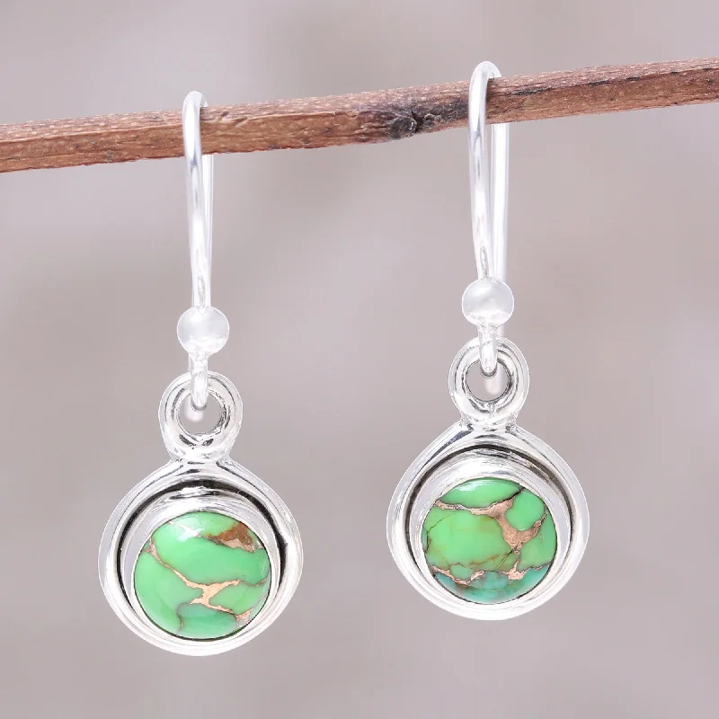 Best hoop earrings with hammered gold for a rustic yet elegant look-Adorable Moon in Green Sterling Silver and Green Composite Turquoise Earrings