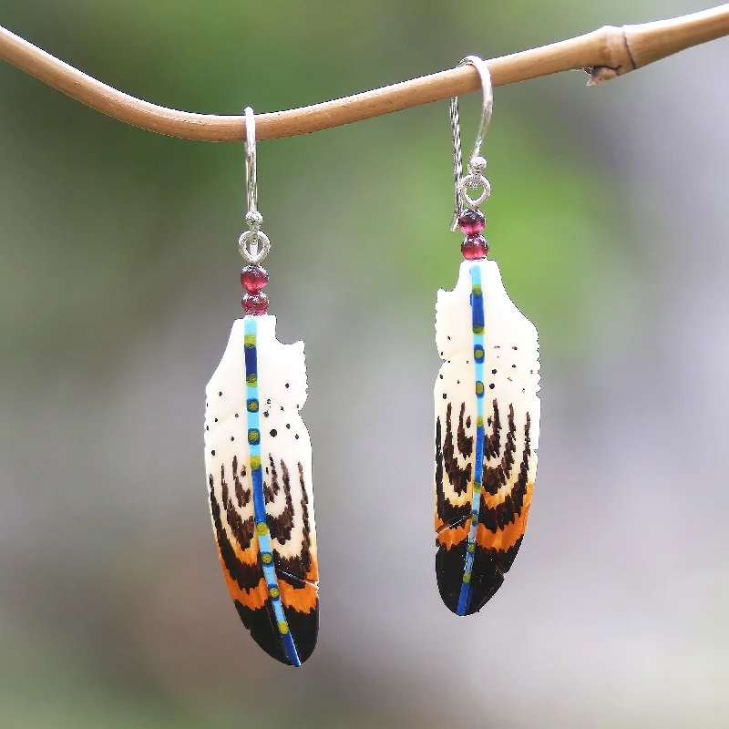 Best hoop earrings with snake-inspired designs for an edgy and fierce vibe-Antique Feathers Hand-Painted Bone and Amethyst Feather Dangle Earrings