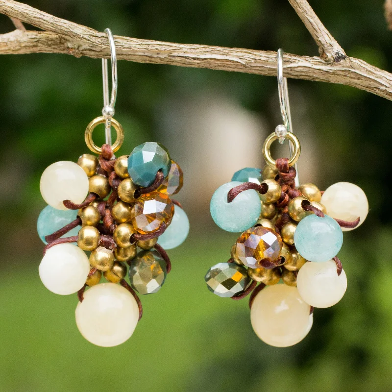 Best hoop earrings with vintage-style detailing for a nostalgic and timeless look-Azure Cattlelaya Yellow and Blue Quartz Beaded Earrings Knotted by Hand