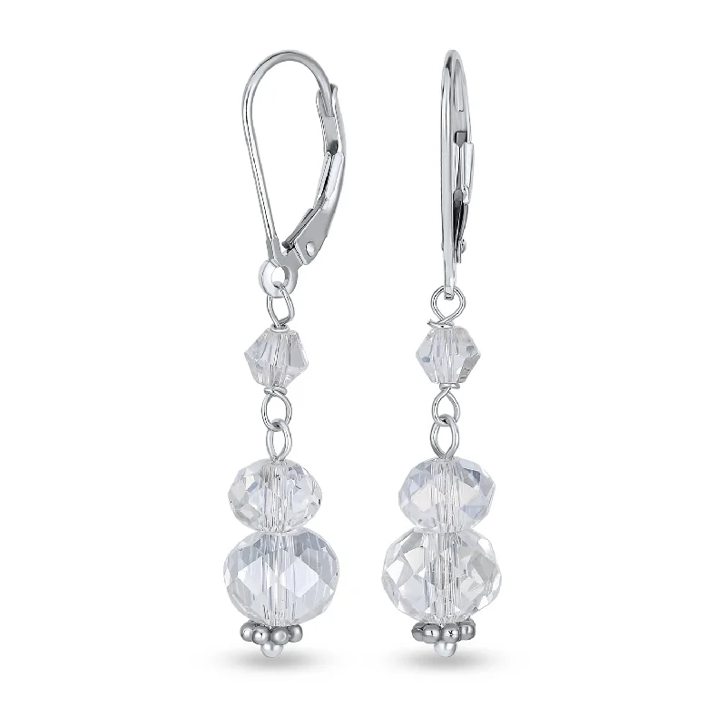 Best hoop earrings with tribal designs for a cultural and exotic aesthetic-Bridal Clear Rondelle Crystal Dangle Earrings Sterling Silver Lever Back