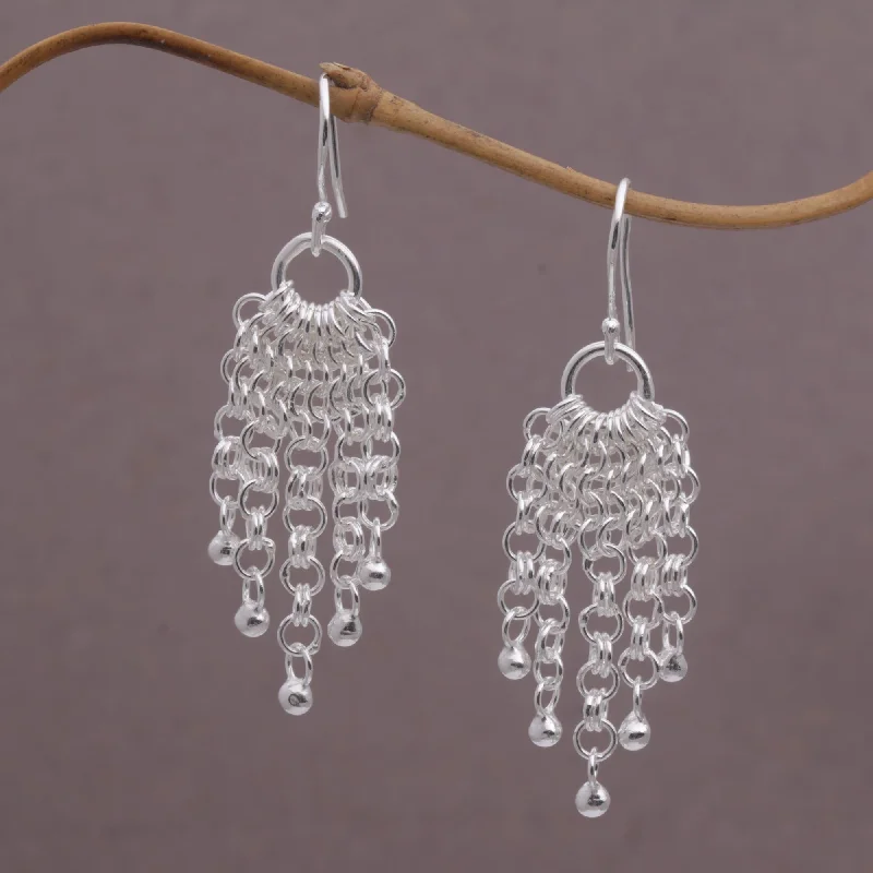 Best hoop earrings with crescent-shaped designs for a bold, moon-inspired style-Bubble Cascade Sterling Silver Chain Waterfall Earrings from Bali