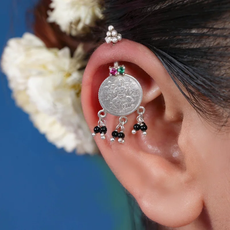 Hoop earrings with faceted crystals for added sparkle and shine-Mangal Lakshmi 92.5 Silver Bugadi(Pierced)