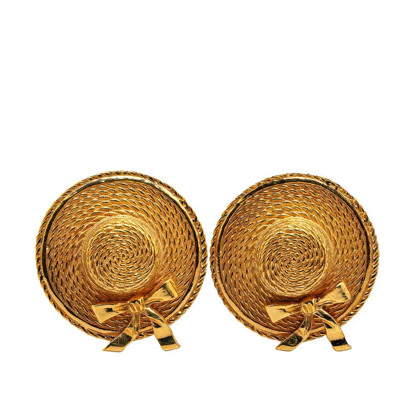 Hoop earrings with faceted crystals for added sparkle and shine-Chanel Gold Plated Ribbon Motif Earrings