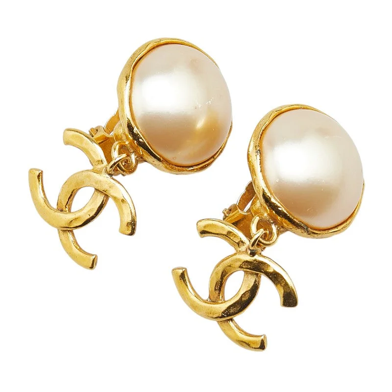 Best hoop earrings with gold-plated finishes for an affordable luxury vibe-Chanel Vintage Coco Mark Pearl Earrings