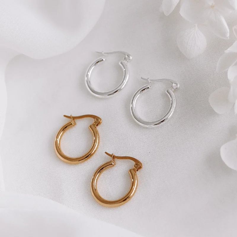 Hoop earrings with textured finishes for a vintage and classic style-Chaya - Gold or Silver Plated Stainless Steel Hoops