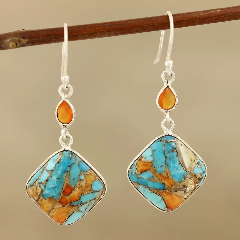 Best hoop earrings with floral designs for a feminine and delicate look-Colorful Kites Carnelian and Composite Turquoise Sterling Silver Earrings