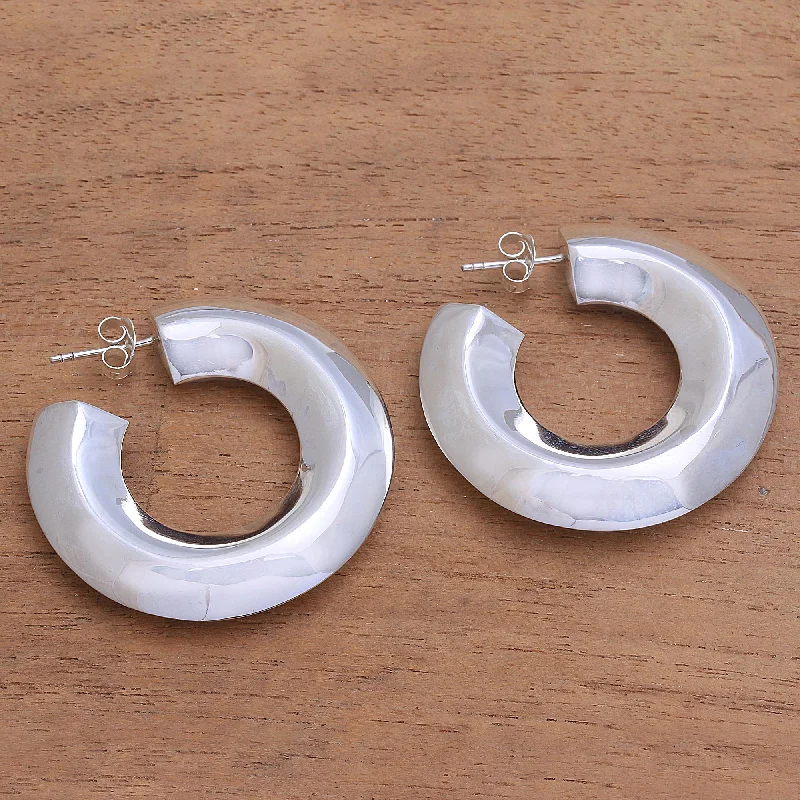 Best hoop earrings with asymmetrical designs for a fashion-forward, avant-garde look-Curving Pillars Modern Sterling Silver Half-Hoop Earrings from Bali