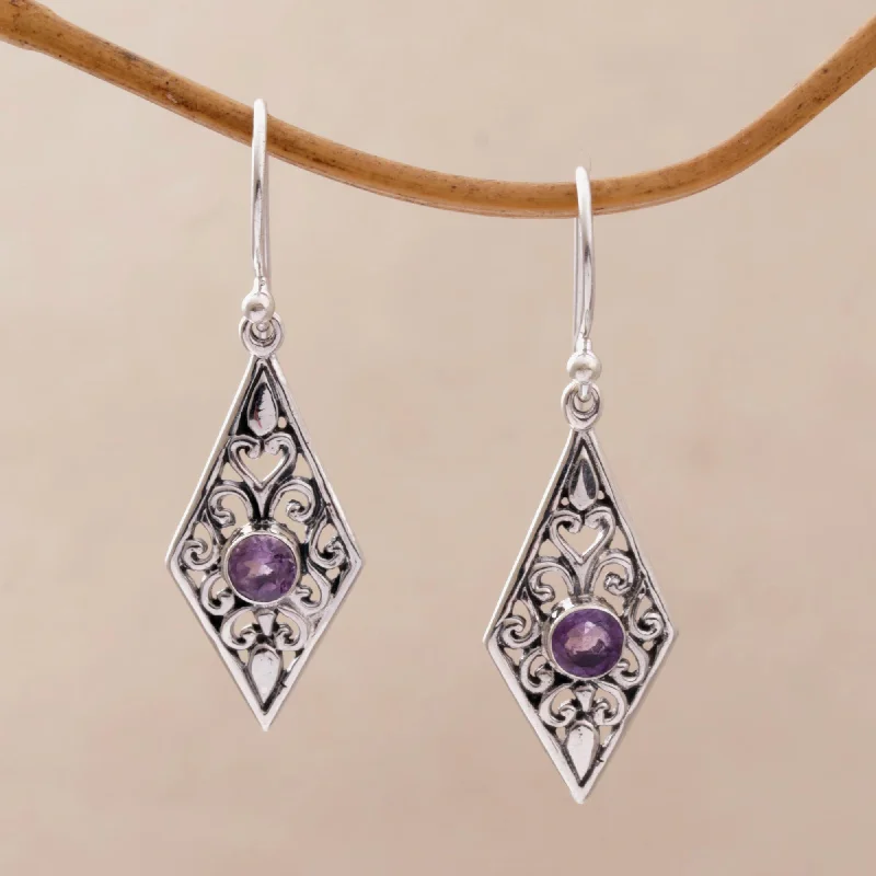 Best hoop earrings with minimal embellishments for a sleek and modern look-Diamond Vines Handmade Amethyst and Sterling Silver Dangle Earrings