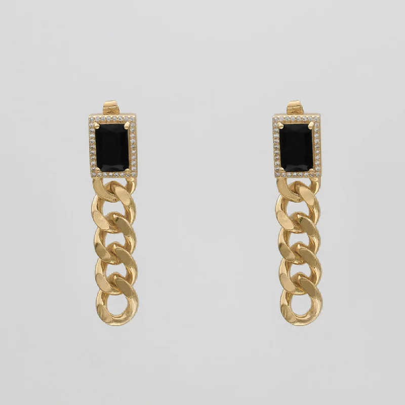 Hoop earrings with twisted metal designs for a dynamic and modern style-Diana Onyx Tablet Chain Earrings