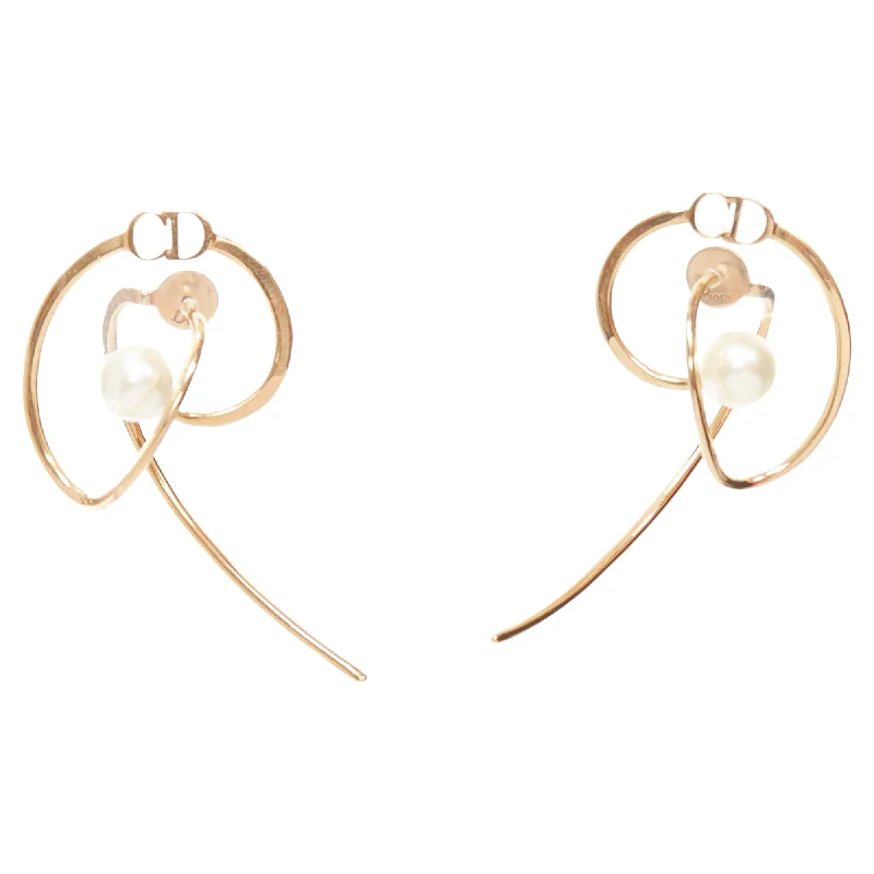 Best hoop earrings with rose gold for a romantic and warm aesthetic-Dior Tribales Gold Metal CD Logo Faux Pearl Swirl Pin Earrings