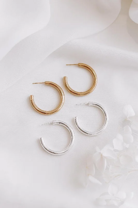 Hoop earrings with removable pendants for a versatile and customizable accessory-Effie - Stainless Steel Hoop Earrings