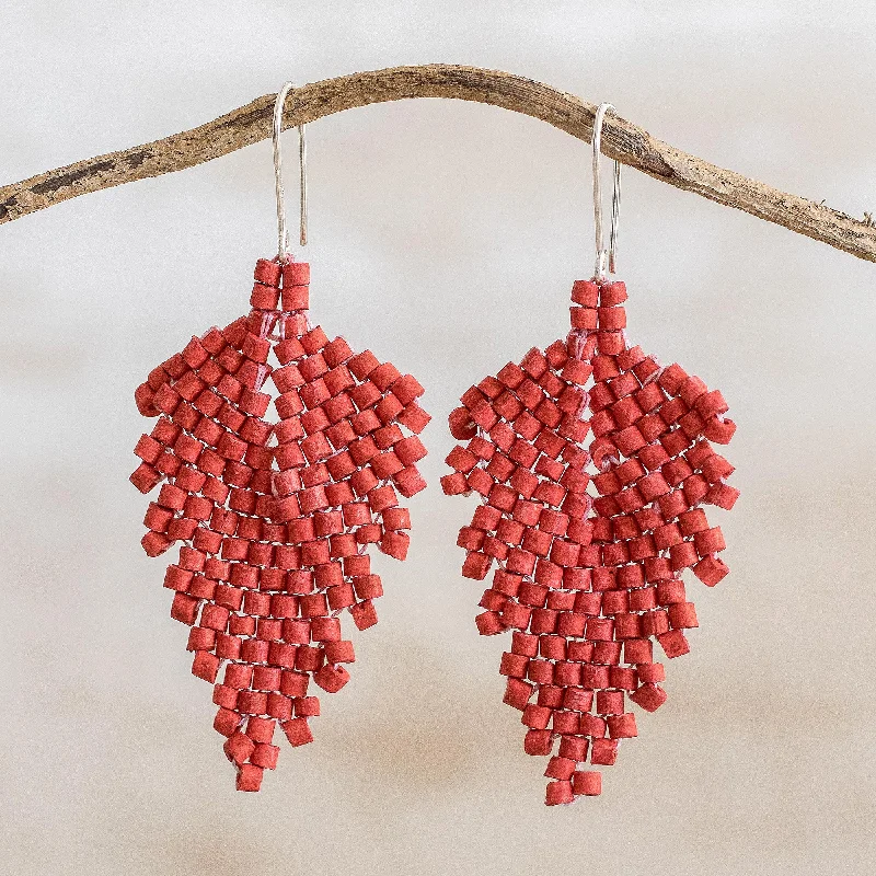 Hoop earrings with open designs for a modern, lighthearted vibe-Elegant Wind in Chili Leaf-Shaped Ceramic Beaded Dangle Earrings in Chili