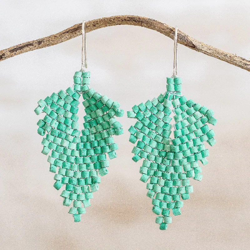 Best hoop earrings with vintage coins for a retro, antique-inspired style-Elegant Wind in Green Leaf-Shaped Ceramic Beaded Dangle Earrings in Green