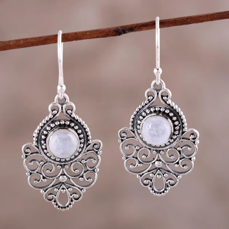 Best hoop earrings with turquoise stones for a bohemian-inspired vibe-Everlasting Joy Sterling Silver Rainbow Moonstone Openwork Dangle Earrings