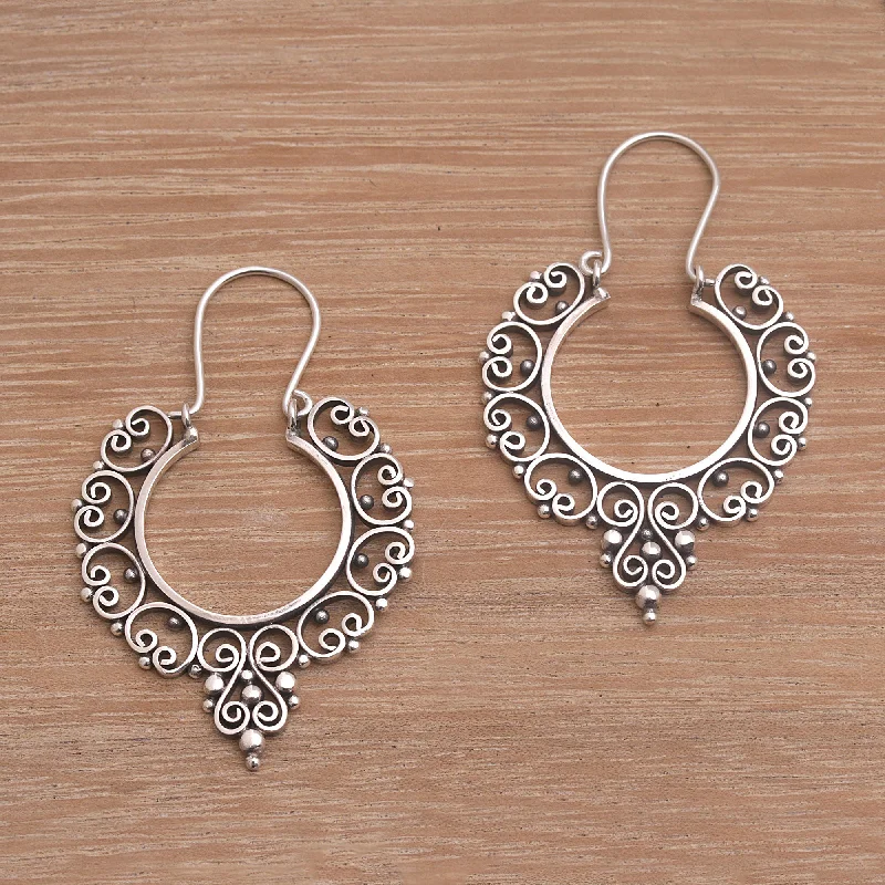 Best hoop earrings with tribal designs for a cultural and exotic aesthetic-Fanciful Sterling Silver Ornate Hoop Earrings