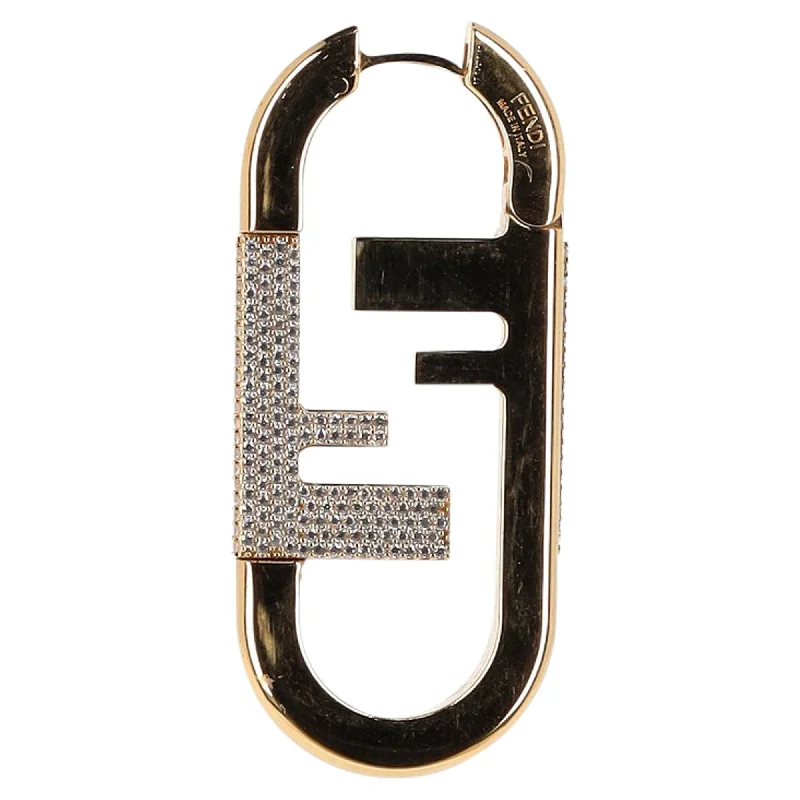 Classic hoop earrings with a thin profile for a sleek and subtle style-Fendi O'Lock Crystal Embellished Earring In Gold Metal