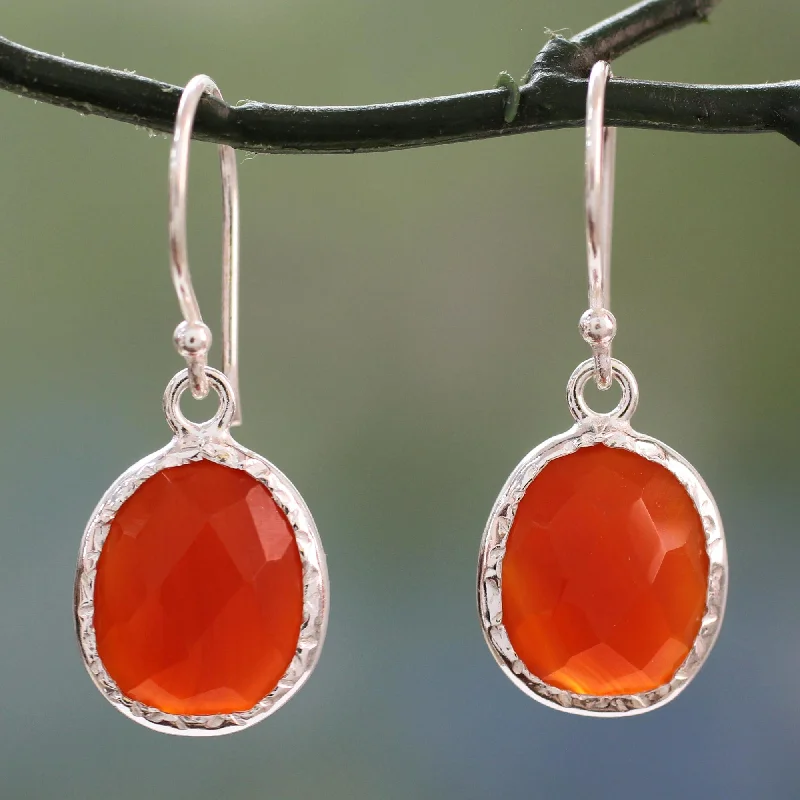 Best hoop earrings with blackened metal for an edgy and bold appearance-Fire Enthrall Hand Crafted Red Onyx and Sterling Silver Dangle Earrings