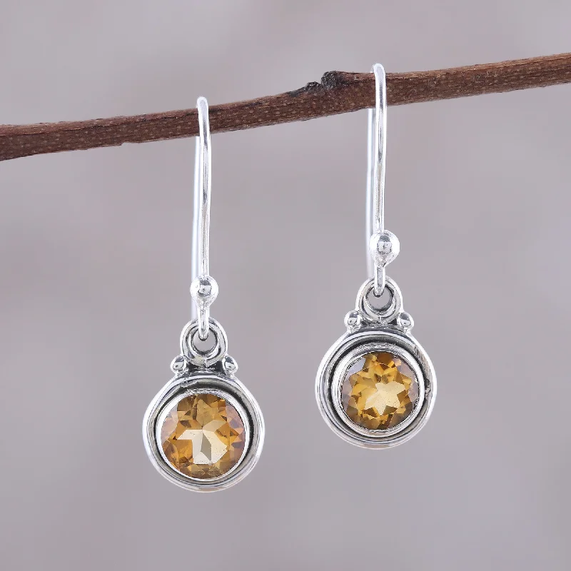 Best hoop earrings with minimal embellishments for a sleek and modern look-Glistening Circles Faceted Citrine Dangle Earrings from India