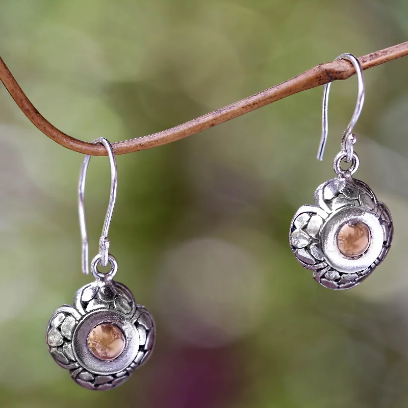 Hoop earrings with abstract wirework for an artistic, unique look-Golden Jasmine Gold Accent Flower Earrings from Bali