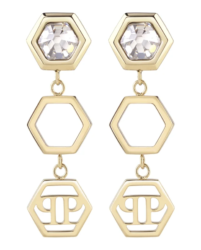 Hoop earrings with dangling charms for a playful and fun look-Hexagon Lux Crystal Dangle Earrings