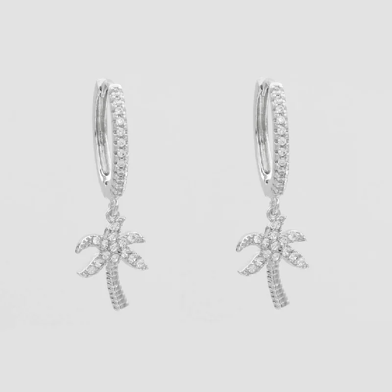 Hoop earrings with crescent moon shapes for a celestial and mystical appearance-ICY Palm Tree Huggie Earrings