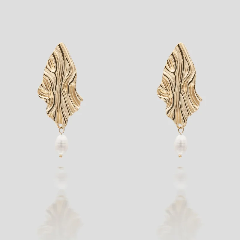 Best hoop earrings with braided leather for a rustic, stylish finish-Inaya Textured Pearl Earrings