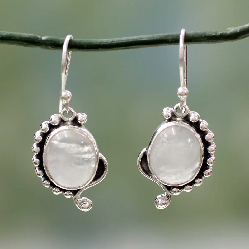 Best hoop earrings with geometric pendants for a modern, chic appeal-Indian Paisley Rainbow Moonstone Jewelry Indian Sterling Silver Earrings