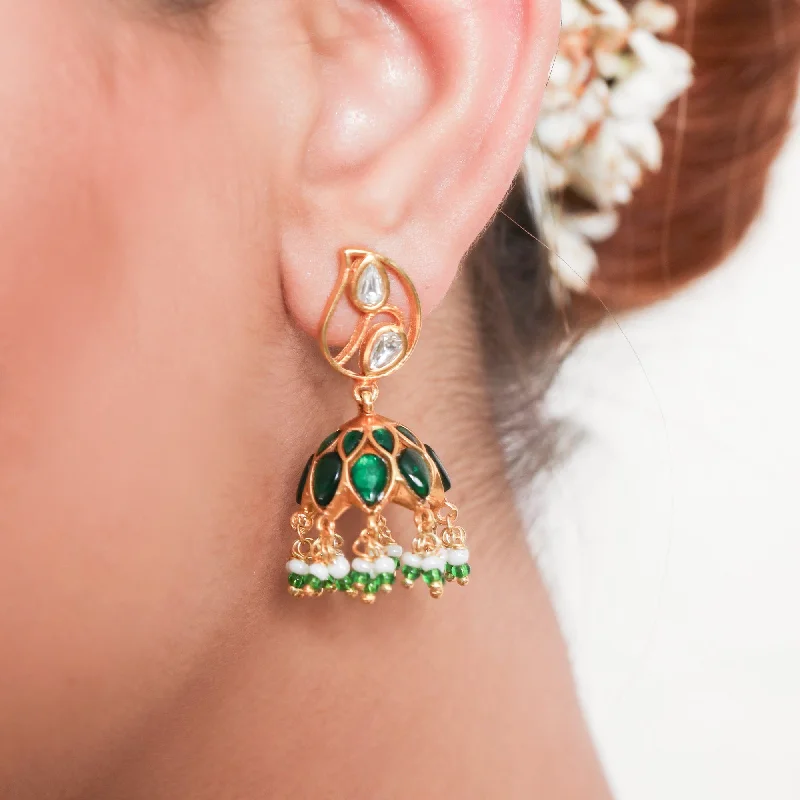 Hoop earrings with satin finishes for a smooth and elegant appearance-Silver Green Jhumka