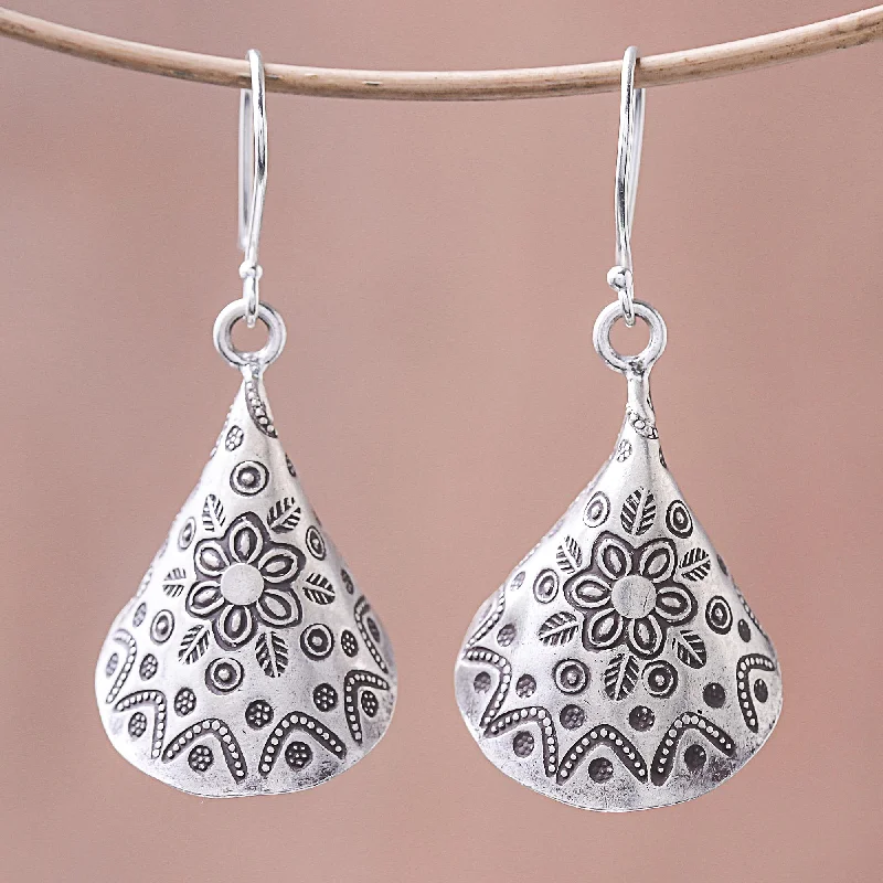 Best hoop earrings with geometric triangle shapes for a modern, chic design-Karen Cones Floral Karen Silver Dangle Earrings from Thailand