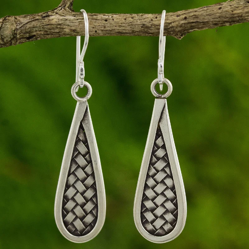 Best hoop earrings with snake chain details for a sleek and modern touch-Karen Morning Artisan Crafted Silver Dangle Earrings from Thailand