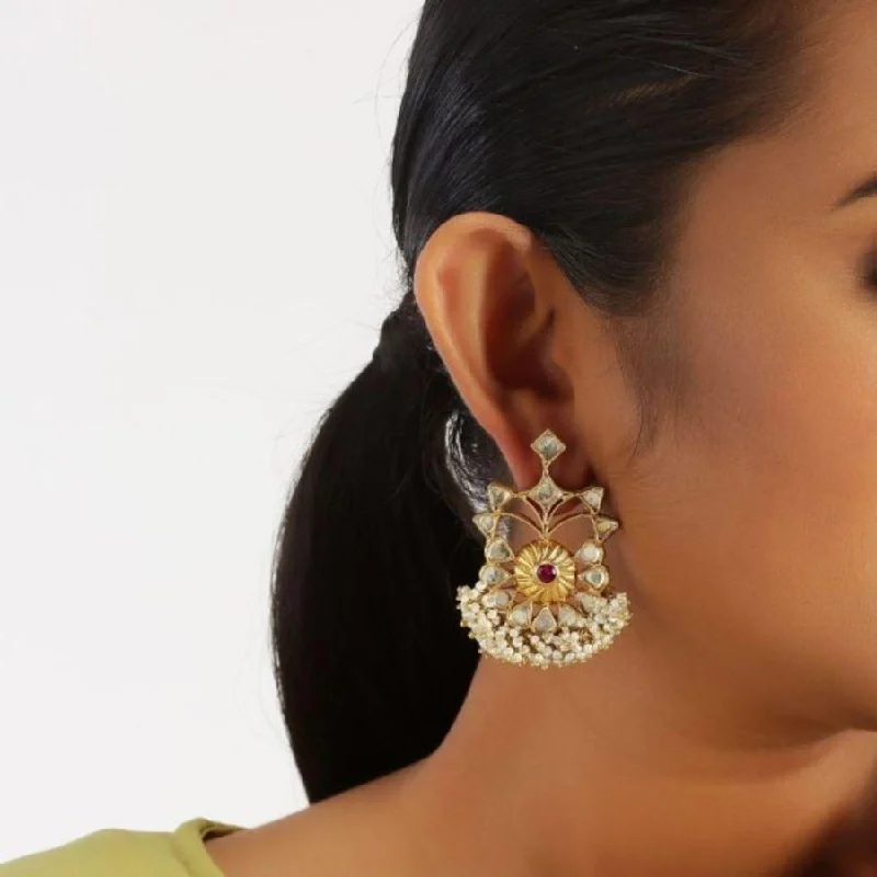 Hoop earrings with polished metal for a shiny and high-quality finish-Kundan Pearl Drop Silver Earrings