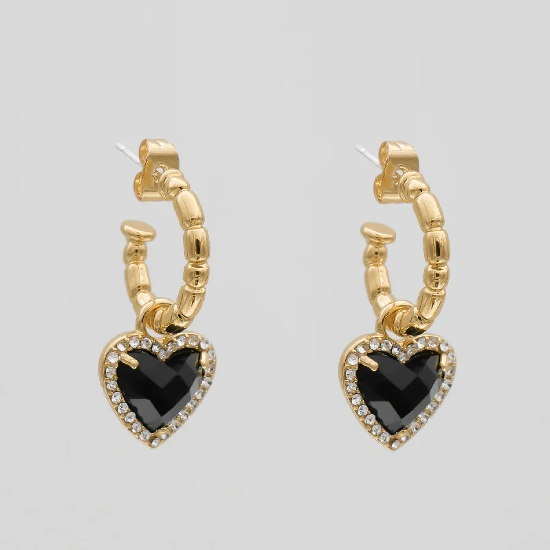 Hoop earrings with rhinestone-studded rims for a glamorous touch-Louisa Onyx Heart Earrings