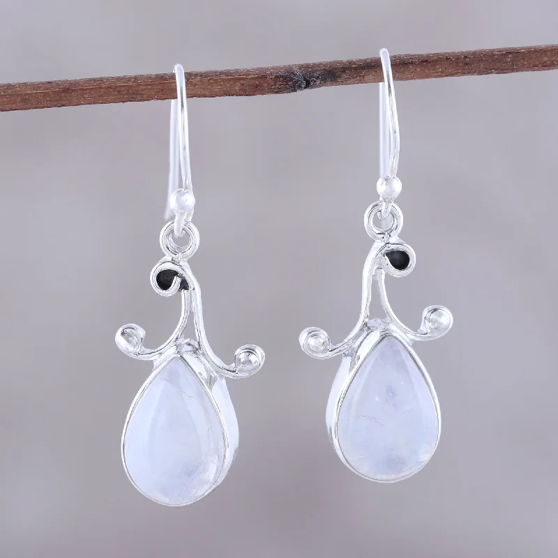 Medium hoop earrings for an everyday look with the perfect balance of style-Lustrous Drops Teardrop Rainbow Moonstone Dangle Earrings from India