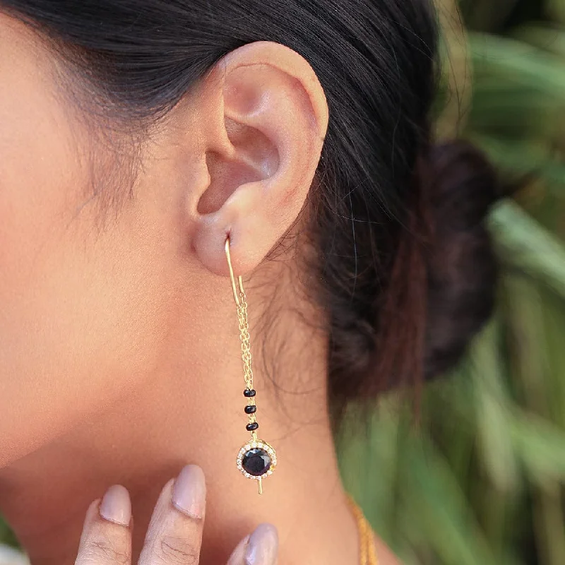 Hoop earrings with textured finishes for a vintage and classic style-Black Onyx Silver Mangalsutra Sui Dhaga Earring