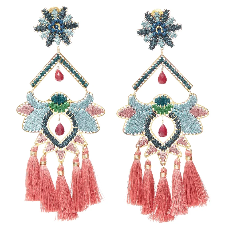 Hoop earrings with colorful beads for a fun and playful vibe-Mercedes Salazar Tassel Metallic Applique