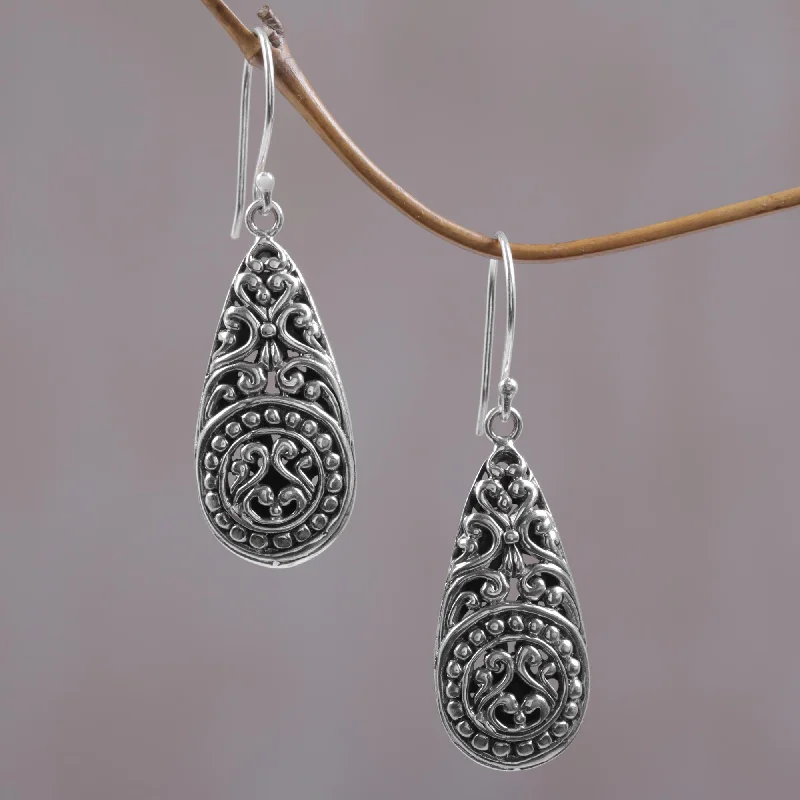 Best hoop earrings with tribal designs for a cultural and exotic aesthetic-Mesmerizing Moment Ornate Handcrafted Balinese Sterling Silver Dangle Earrings