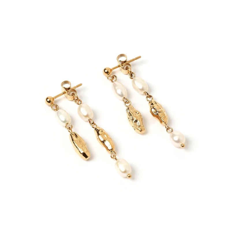 Best hoop earrings with vintage coins for a retro, antique-inspired style-Mimi Pearl and Gold Earrings