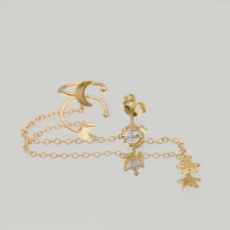 Hoop earrings with heart-shaped frames for a romantic and feminine look-Moon & Star Drop Earring