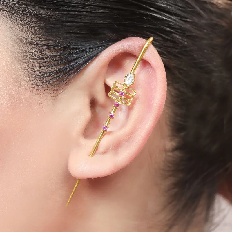 Best hoop earrings with smooth ceramic finishes for a polished, clean style-Murugan Trishul Silver 92.5 Needle Earcuff