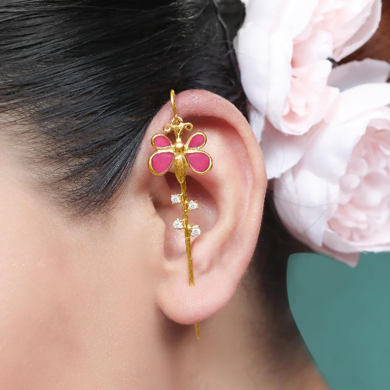 Best hoop earrings with gold-plated finishes for an affordable luxury vibe-Hanging Butterfly Silver 92.5 Needle Ear Cuff