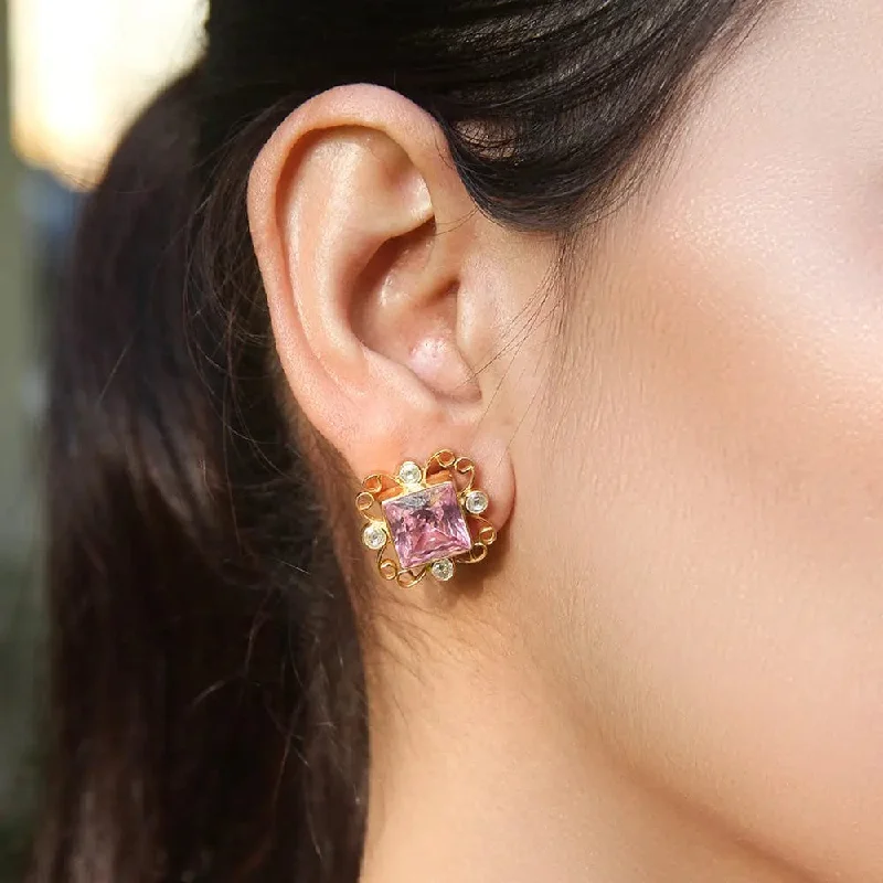 Hoop earrings with dangling charms for a playful and fun look-Gulabo Silver Square Pink Earring