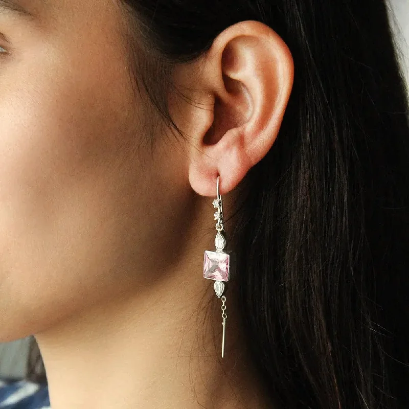 Lightweight hoop earrings for comfortable and all-day wear-Gulabo silver sui dhaga earring