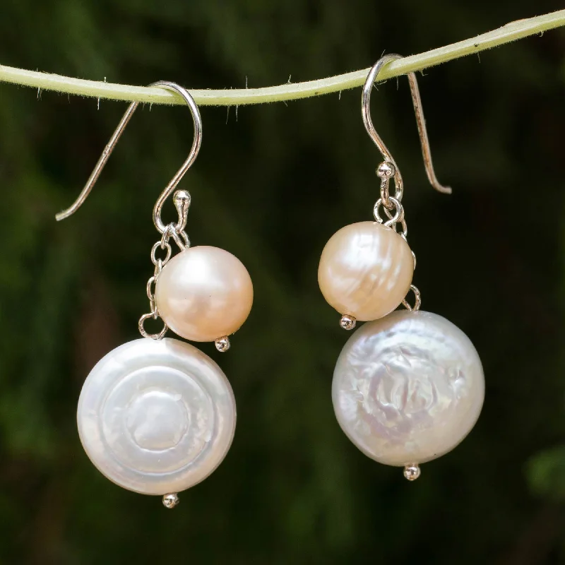 Best hoop earrings with baroque pearls for a luxurious and elegant vibe-Pretty Lady Handcrafted White Pearl Dangle Earrings from Thailand